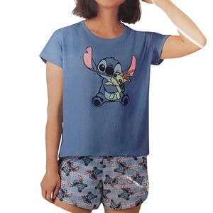 Character Pajama Set Women Stitch Short Sleeve Shirt & Shorts NWT